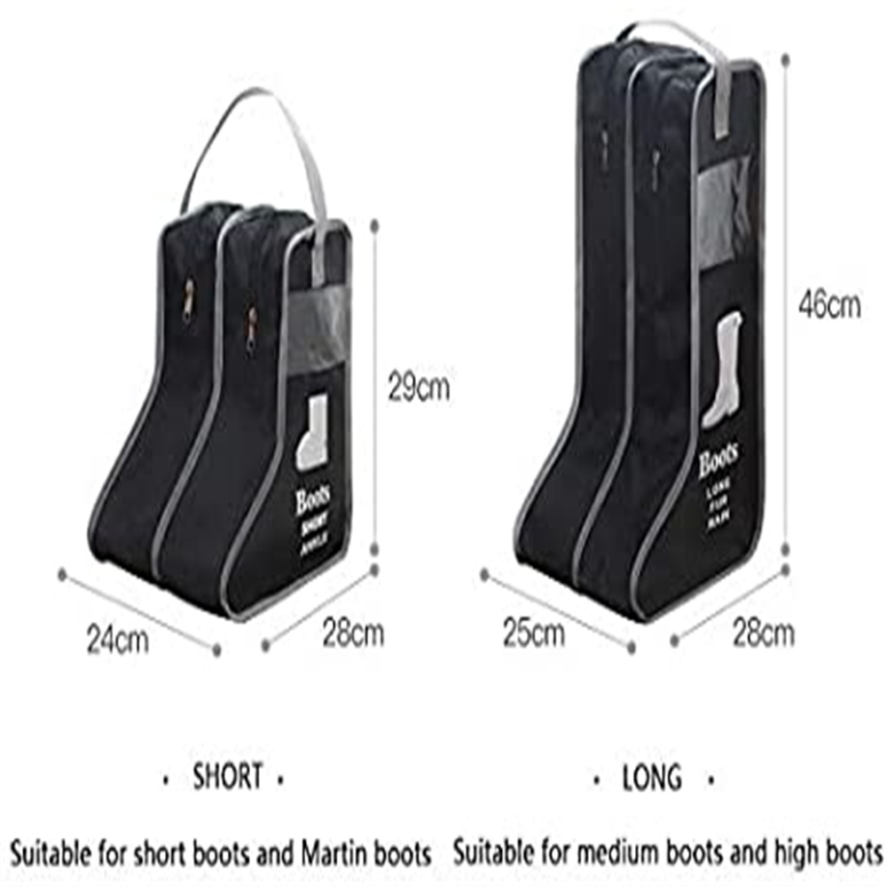 Kepooman 2 Pieces Portable Waterproof Boots Shoe Bag Travel Organizer, Zippered Tall Boot Dust Cover Protector Bag with Handle, Black, B