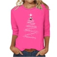 thumbnail image 3 of VKOYWKM Christmas T Shirts Women 3/4 Length Sleeve Womens Tops Christmas Tree Graphic T Shirts Casual Crew Neck Funny Family Party Tunic Top, 3 of 4