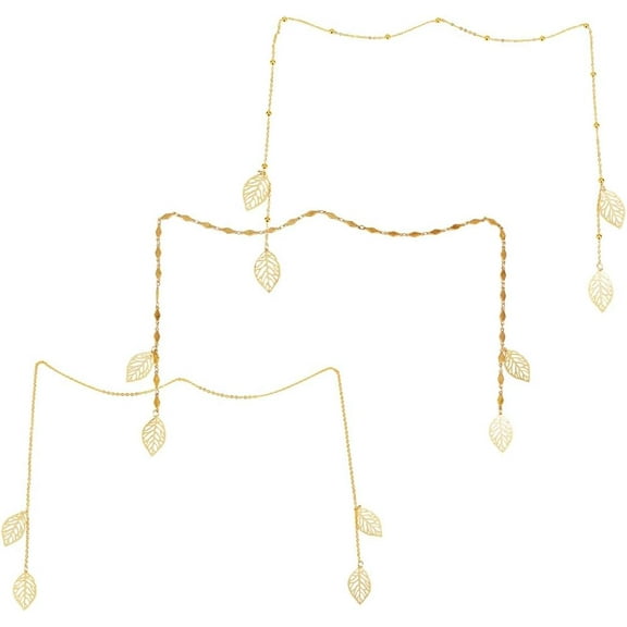 3Pcs 3 Styles Leaf Brass & 304 Stainless Steel Face Chain Face Accessories Golden 580mm 1pc/style