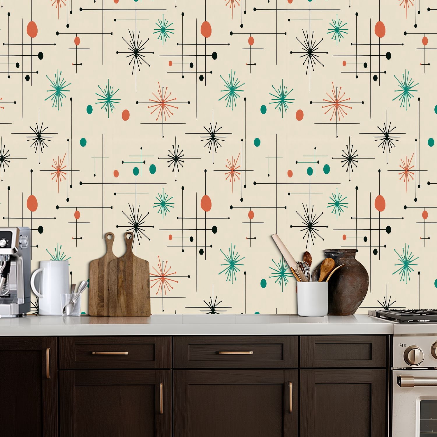 Peel and Stick Wallpaper 17.7in x 9.8ft Mid Century Modern Vintage Retro Mod Fifties Contact Paper Vinyl Waterproof Self Adhesive Wall Paper for Bedroom Shelf Cabinet Renter Friendly