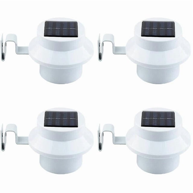 Set of 4 Led Solar Gutter Lights - White/Black - Solar Night Wall Lights - Fence Lights - Eave Lights