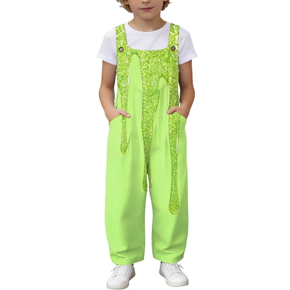 Tfken Girls Overall Sleeveless Summer Comfy Casual Graphic Bodysuit Pockets Daily Wear Soft Child Fashion Clothes Size 5-6 Years Green