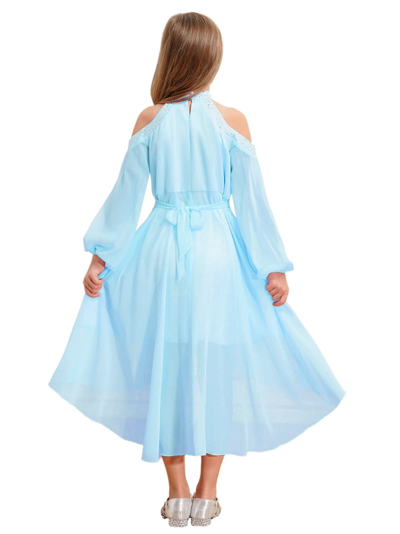 Yartina Girls Off Shoulder Formal Dress Long Sleeve A-Line High Low Hem  Flower Girl Wedding Dresses Light Blue 8 - Walmart.com