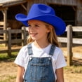 thumbnail image 2 of TOWED22 Kids Cowboy Hat Boys Girls Western Cowboy Cowgirl Hat Unisex Classic Belt Buckle Felt Fedora Hats(Blue,4-10 Y), 2 of 9