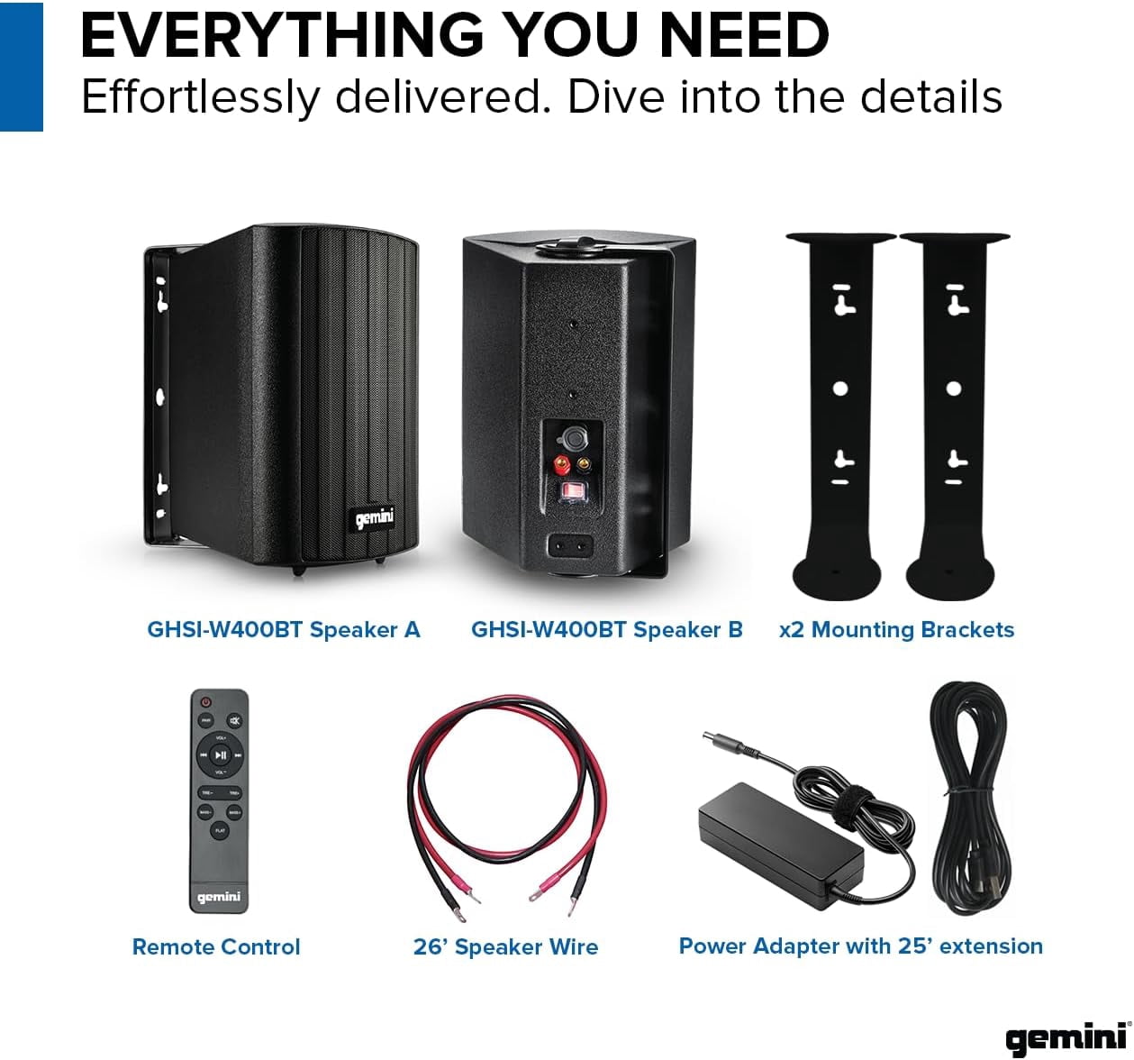 Gemini GHSIW400BTPRBLK Black 4 Outdoor Pair Speakers
