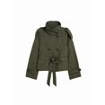 thumbnail image 3 of Women'S Trench Double Breasted Short Jacket High Collar Fall Winter Coats Trendy Outfit with Belt Green S, 3 of 9