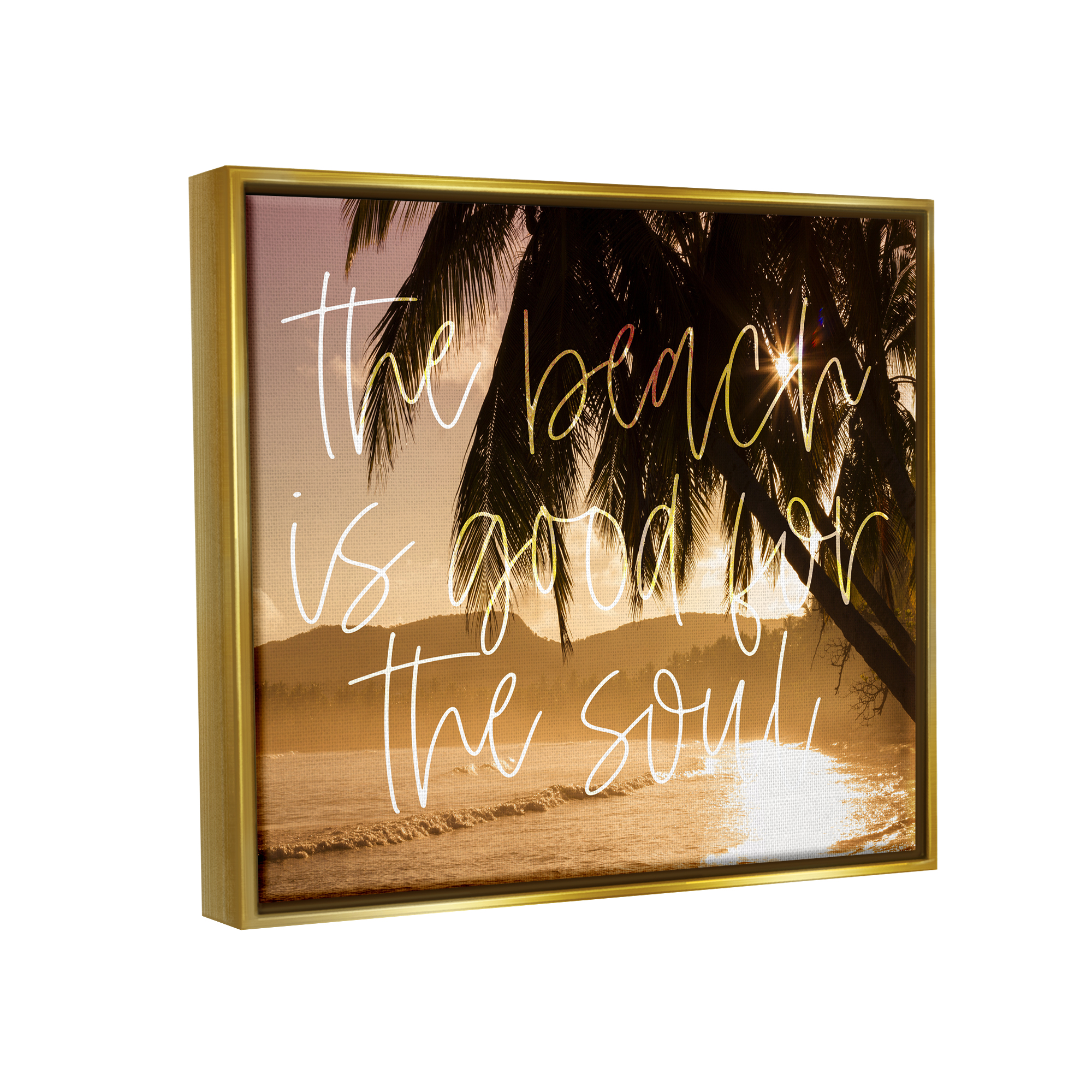 Stupell Beach Good For The Soul Tropical Sands Landscape Painting Gold Floater Framed Art Print Wall Art