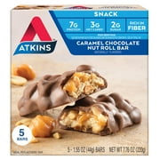 Atkins Snack, Protein Snack Bar, Caramel Chocolate Nut Roll Bars, 7g of Protein, 5 Count