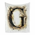 thumbnail image 1 of Letter G Soft Flannel Fleece Throw Blanket, Abstract Blaze Alphabet Design Flame Burnt Capital Paper Effect, Cozy Plush for Indoor and Outdoor Use, 50" x 60", Yellow Black Tan, by Ambesonne, 1 of 6