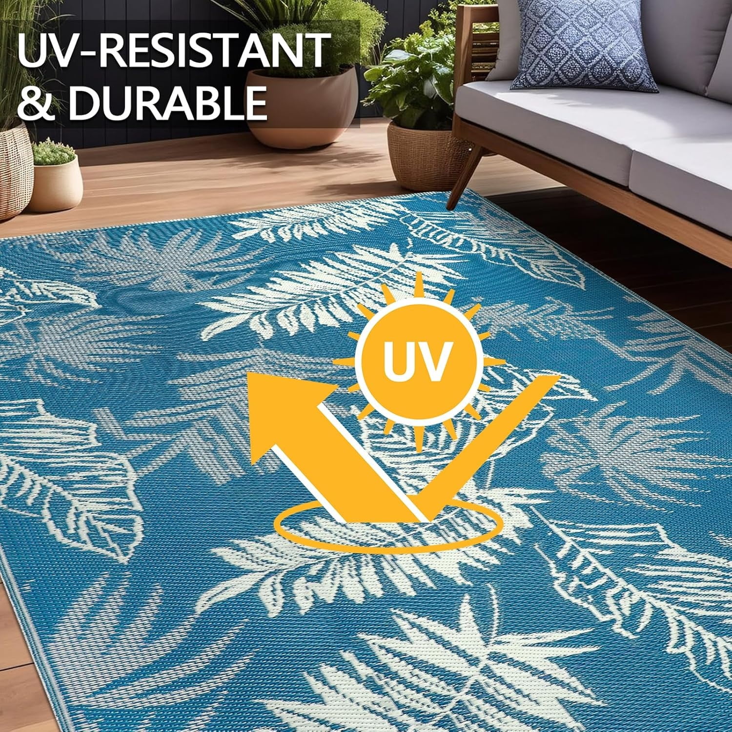 Outdoor Rug 8x10 ft Patio Waterproof, Reversible Outdoor Plastic Straw Rug RV Mat, Indoor Outdoor Carpet Large Area Rug for Patio Camping Deck Backyard Balcony Picnic Beach
