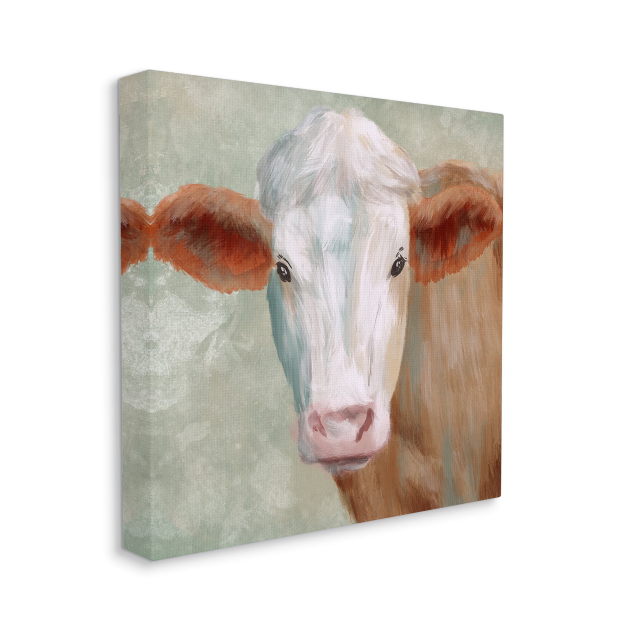 Stupell Industries Cute Brown White Farm Cow Watching Closeup Painting Gallery-Wrapped Canvas Print Wall Art, 36x36, by Marcus Prime