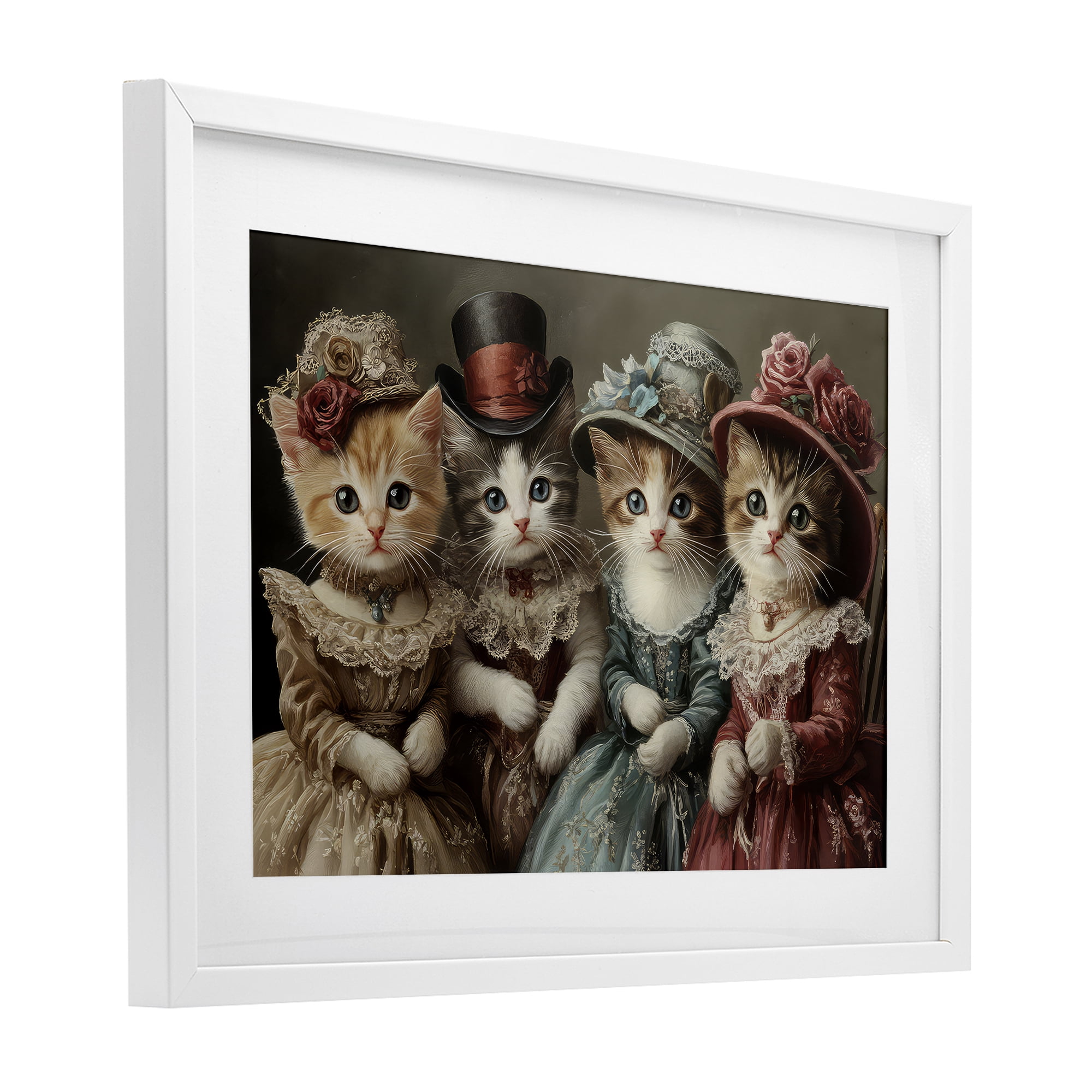 Stupell Industries Vintage Dress Kittens White Framed Print Under Glass, design by The Wands Want