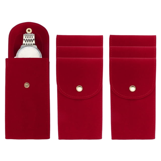 Uxcell 6 Pcs Bolsa de Reloj de Terciopelo, Funda de Viaje para Reloj Portátil, Bolsa de Almacenamiento Suave para Reloj, Roja