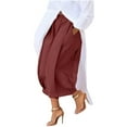 thumbnail image 2 of Roncen Women's Solid Color Wide Leg Cropped Pants - Casual Elastic Waist Pleated Trousers with Pockets, 2 of 9