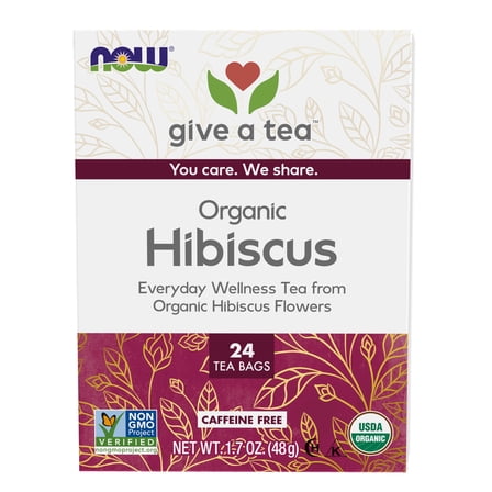 NOW Foods, Organically Hip Hibiscus™ Tea, Caffeine-Free, Non-GMO, No Added Colors, 24-Count
