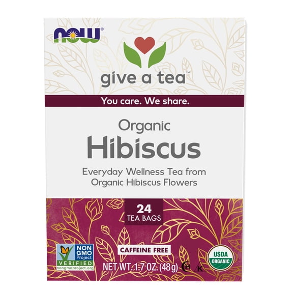NOW Foods, Organically Hip Hibiscus™ Tea, Caffeine-Free, Non-GMO, No Added Colors, 24-Count