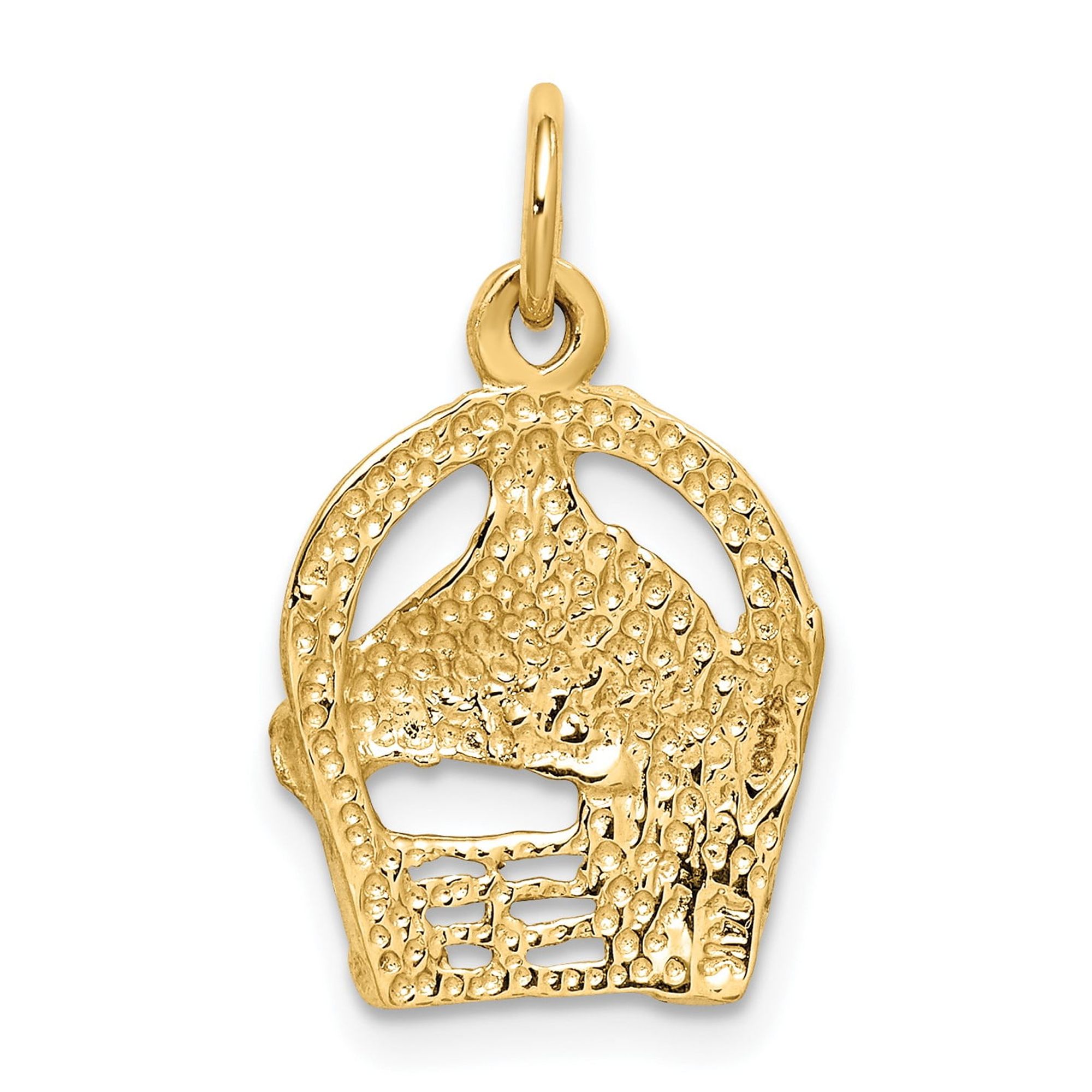14k Yellow Gold Horse Head Horseshoe Pendant Charm, Western Equestrian Diamond-Cut