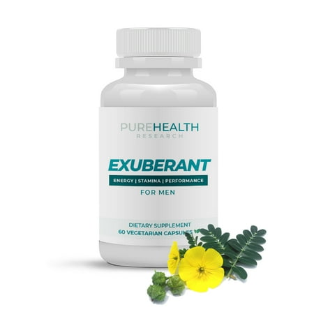 Exuberant – Boosts Male Libido & Virility by PureHealth Research (Non-GMO) Supports Healthy Male Hormone Levels, Promotes Natural Energy, Strengthens Muscles & Bone, Helps Boost Mood & Focus - L-argi