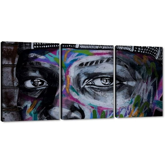 Hieng Large Living Room Canvas Wall Art 3 Panels Graffiti Black Woman Portrait Poster Abstract Street Pop Artwork for Bedroom Bathroom Wall Decor