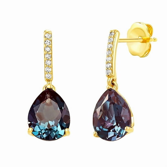 Pear Cut Alexandrite Drop Earrings in 14K Yellow Gold Vermeil – Engagement & Wedding Earrings for Women