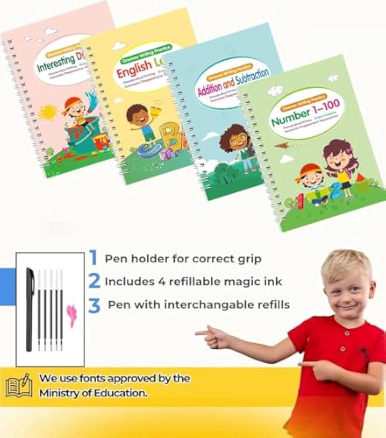 Your Little Explorer - Magic Workbooks Age , magic writing books, Self-Eraseing, 100% Reusable, magic Work Books, Your Little Explorer Magic Grooved Books,10 Refills (8set)