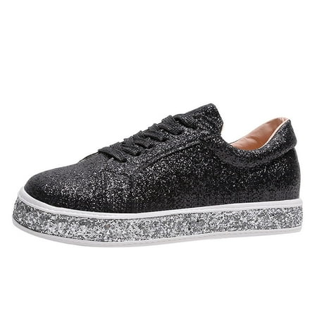 

Babysbule Womens Shoes Clearance New Style Sequined Flat Lace-up Casual Women s Single Shoes Shallow Mouth Platform Shoes