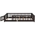 thumbnail image 4 of Twin Size Floor Bed for Kids, Montessori Floor Bed with Fence Rails and Door Design, Playhouse Bed Frame for Toddler, Wooden Slats Support, Espresso, 4 of 8