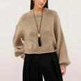thumbnail image 2 of Edvintorg Pullover Sweaters for Women Solid Color Crew Neck Cropped Sweater Long Sleeve Loose Pullover Top Clothes Women Khaki M, 2 of 5