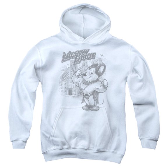 Mighty Mouse Protect And Serve Youth Pullover Hoodie Sweatshirt White