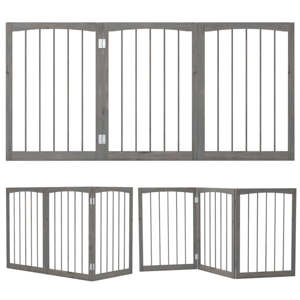 ZephyPaws 30" H Tall Freestanding Pet Gate 3-Panel Wooden Dog Fence,Folding Dog Gate for Indoor,Stairs,Doorways,Halls,Kitchen Wooden Pet Barrier Espresso,60" L x 30" H,Gray