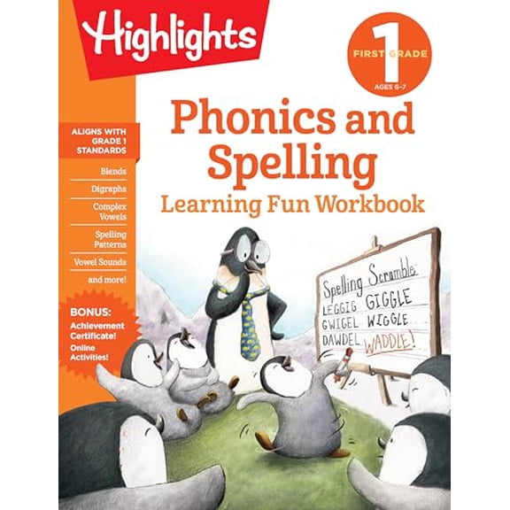 Pre-Owned First Grade Phonics and Spelling (Highlights Learning Fun Workbooks), 9781684379255, 1684379253, Paperback, Workbook edition