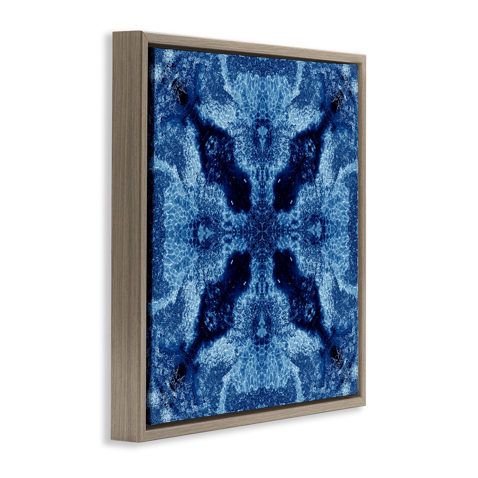 Stupell Industries Blue Mosaic Motif Abstract Painting Brown Floater Framed Canvas Art Print Wall Art, 25 x 25