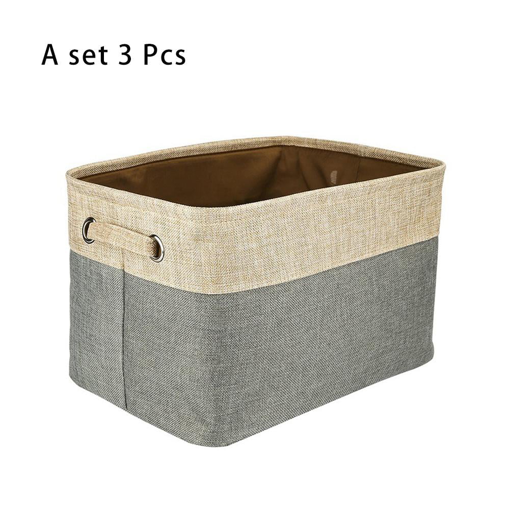 Large Storage Basket Rectangular Fabric Collapsible Organizer Bin Box 3-Pack