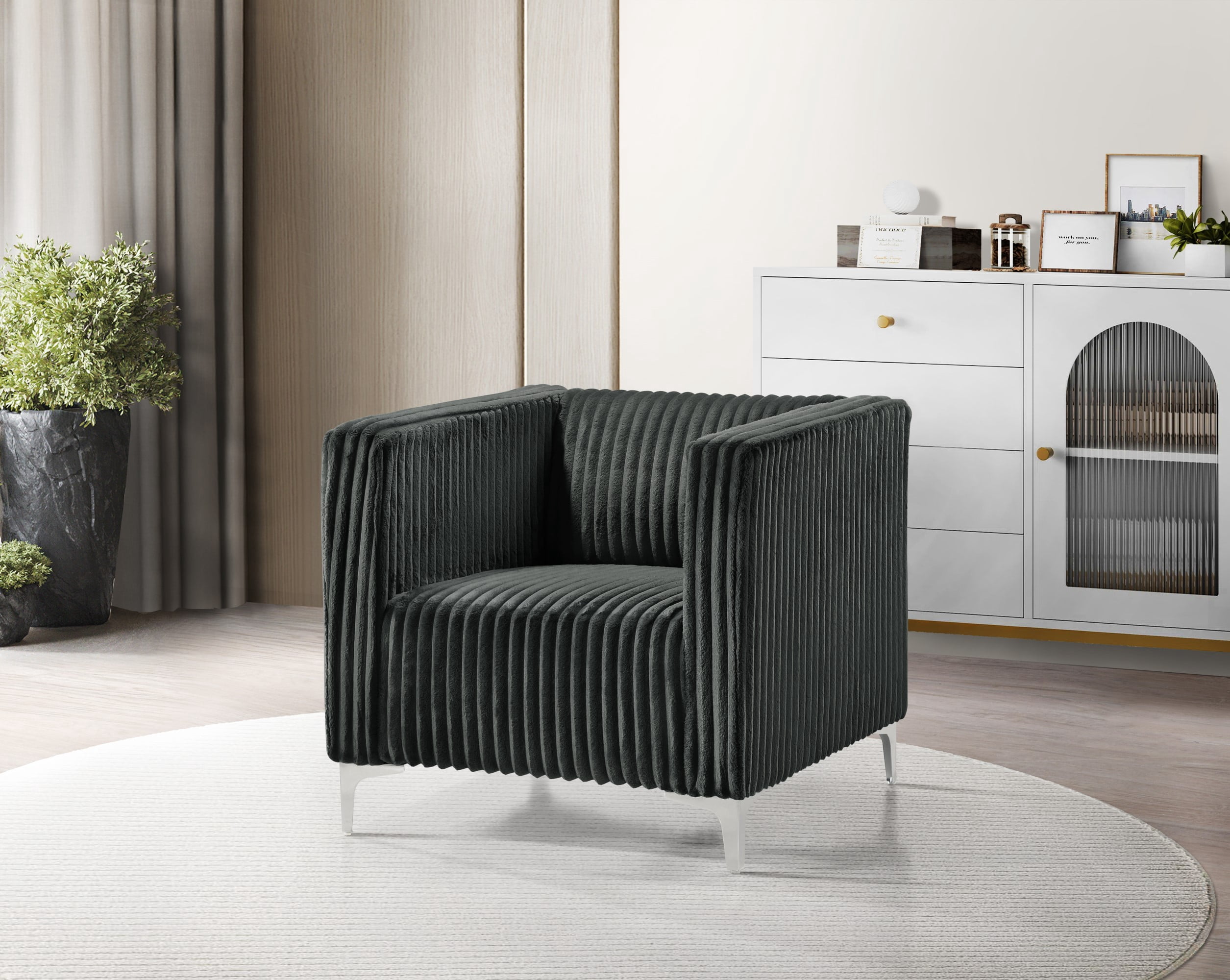 Home Design Gavin Velvet Square Arm Chair with Plush Cushions and Modern Upholstery, Durable Frame for Living Room, Contemporary Gray Design