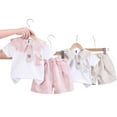 thumbnail image 2 of Ensemble d'Été 2 Pcs pour Enfants, Chemise à Manches Courtes avec Nœud et Shorts pour Filles de 0 à 6 Ans, 2 of 8