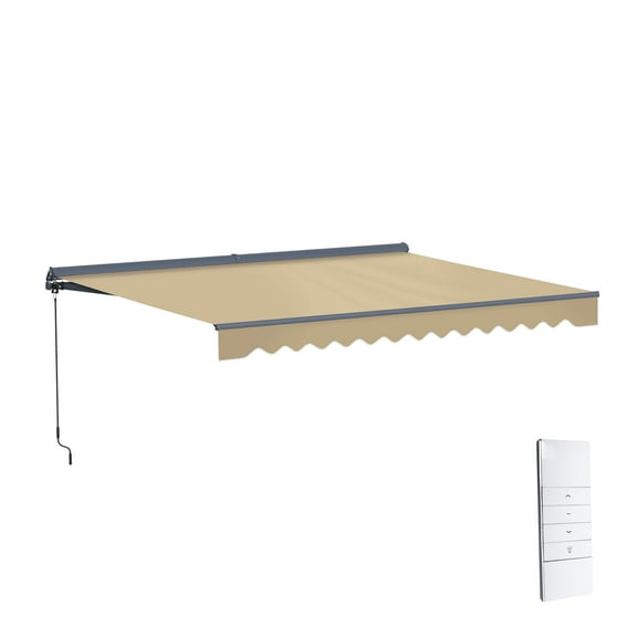 Semi-Cassette Motorized LED Luxury Patio Awning - 13 x 10 Ft - Desert Sand - Moroccan Collection