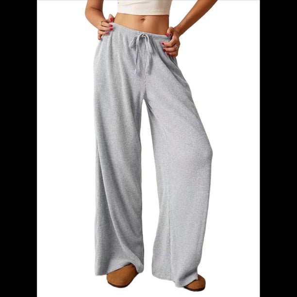 Pantalones Palazzo de Cintura Alta con Bolsillo y Pierna para Mujer, para Otoño e Invierno. Gris M