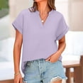 thumbnail image 5 of Womens Dressy Casual Tops Rolled Short Sleeve V Neck Cotton Linen Tshirt Loose Solid Color Tunics Blouse Shirts (XL, Purple), 5 of 6
