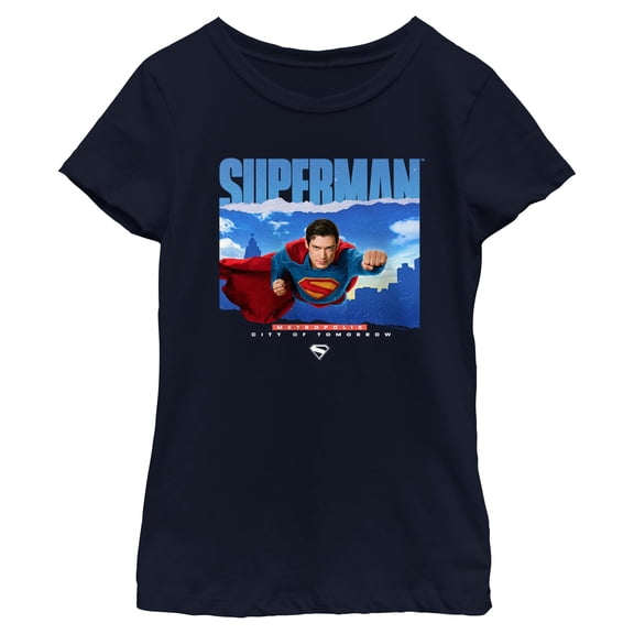 Girls Superman Flying Over Metropolis T Shirt