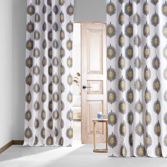 Mayan Teal Printed Cotton Hotel Blackout Curtain (1 Panel), Mayan Teal, 50W X 108L