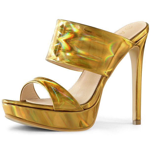 Sandalias Plataforma Colorida Tacones De Aguja Para Muje Oro 38 EU Unique Bargains Sandalia