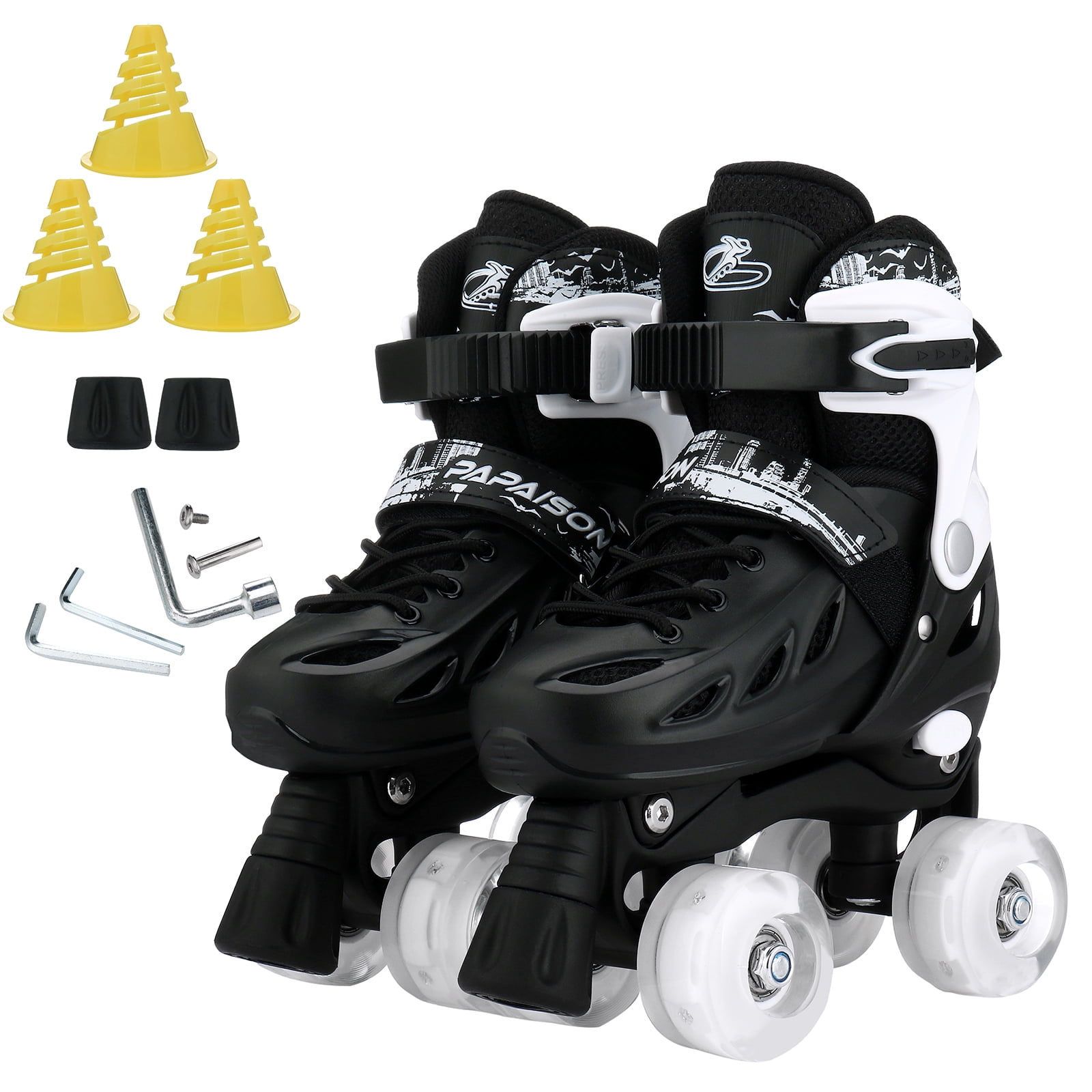 LIXI Roller Skates, 4 Size Adjustable Inline Skates for Girls & Boys &Women &Men, with Light up Wheels,Black
