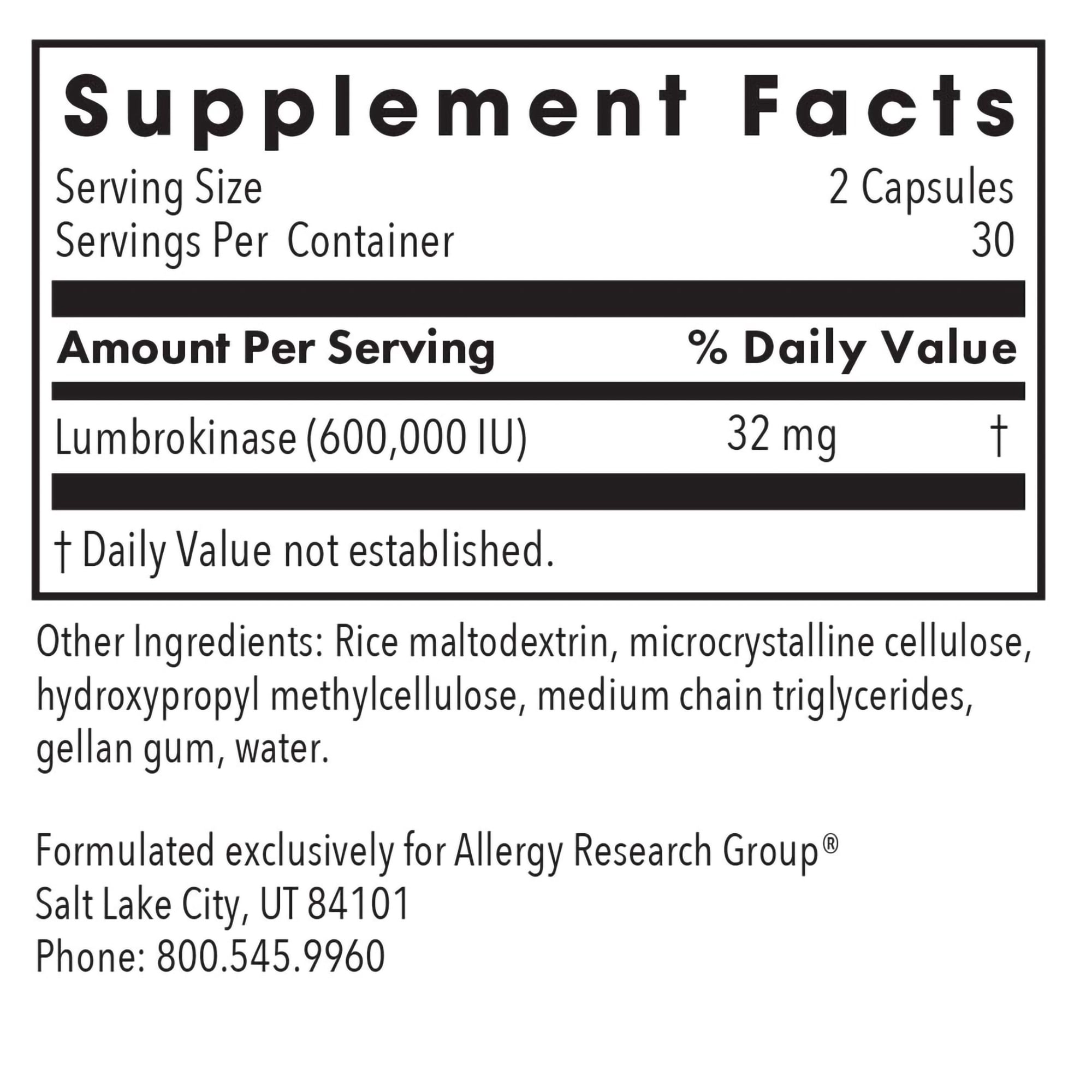 ARG Lumbrokinase Circulatory System Support - Delayed-Release Enzyme Supplement - Circulatory & Cardiovascular Health - Supports Healthy Blood Flow - Non-GMO & Gluten-Free - 30 Servings - 60 Capsules