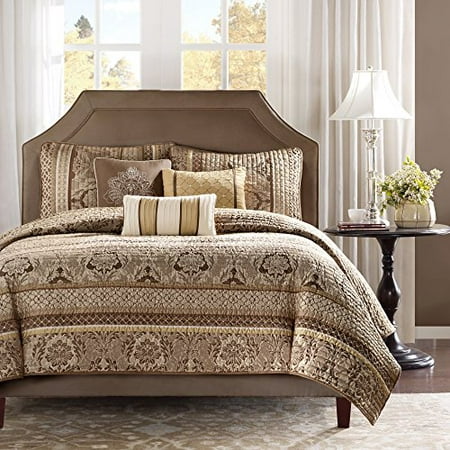 Madison Park Bellagio 6 Piece Reversible Coverlet Set Brown Gold