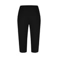 thumbnail image 4 of Stamzod Yoga Pants for Women Summer Solid Color Stretch Waist Capri Leggings Casual Slim Fitting Plus Size Capri Pants for Women Black E L, 4 of 5