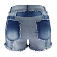 thumbnail image 5 of uublik High Waisted Shorts Women Denim Fringe Super Soft Patchwork with Pockets Stretch Jean Shorts Dark Blue, 5 of 5
