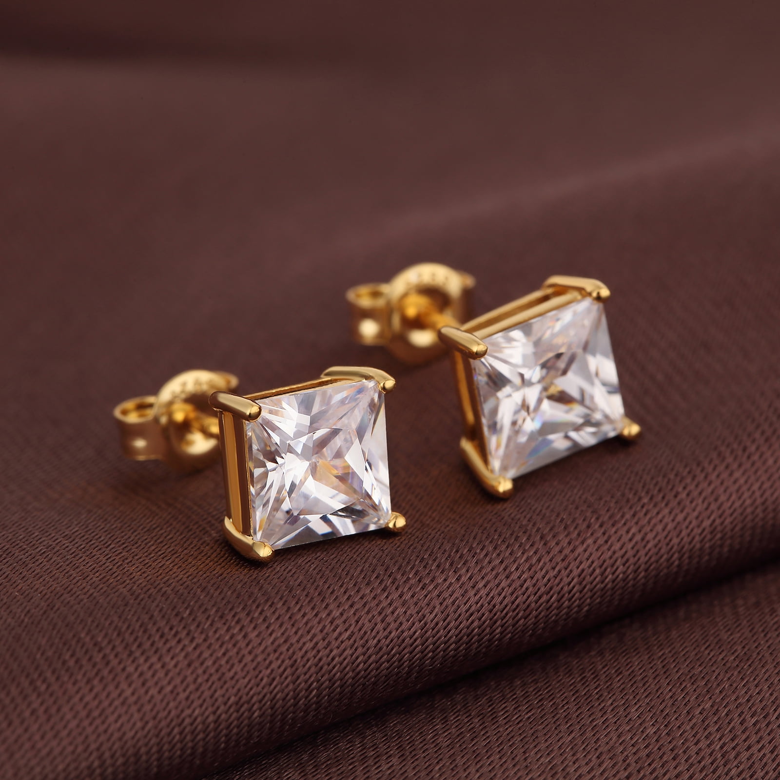 Men Earrings Gold Square Earrings for Men Women Stud Earrings Square Diamond Earrings Square Cubic Zirconia Earrings Gold Stud Earrings Square Gold Earrings 4mm