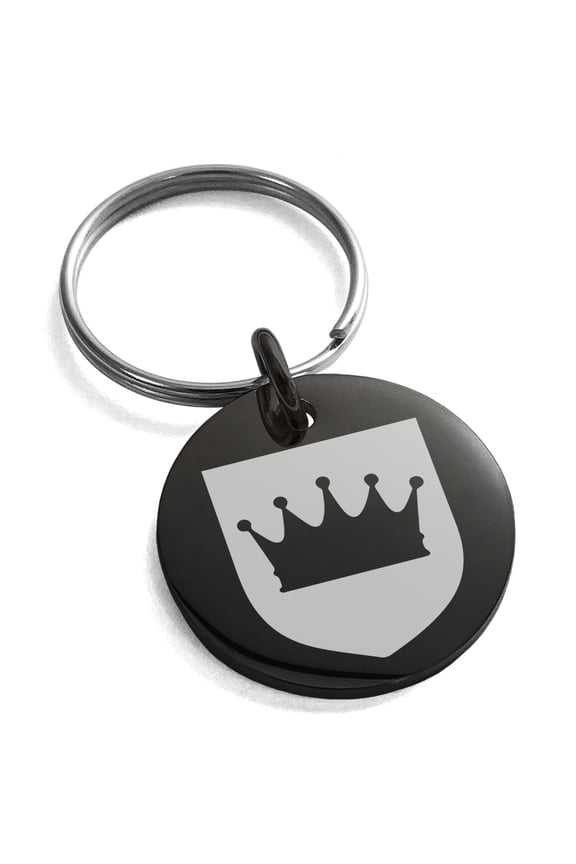 Stainless Steel Crown Royal Coat of Arms Shield Engraved Small Medallion Circle Charm Keychain Keyring