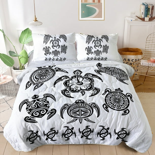 Arightex Black and White Comforter Set Twin, Sea Turtle Decor Printed