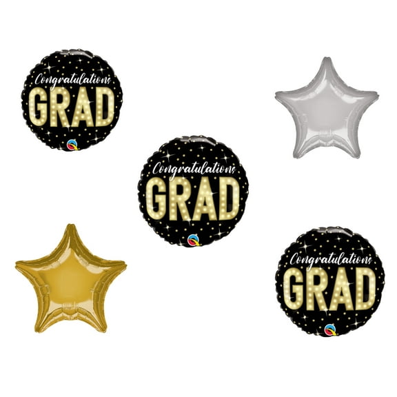 LOONBALLOON Graduation Grad Theme Balloon Set, 3x pcs Standard Grad Marquee Lights Balloon and Star Foil